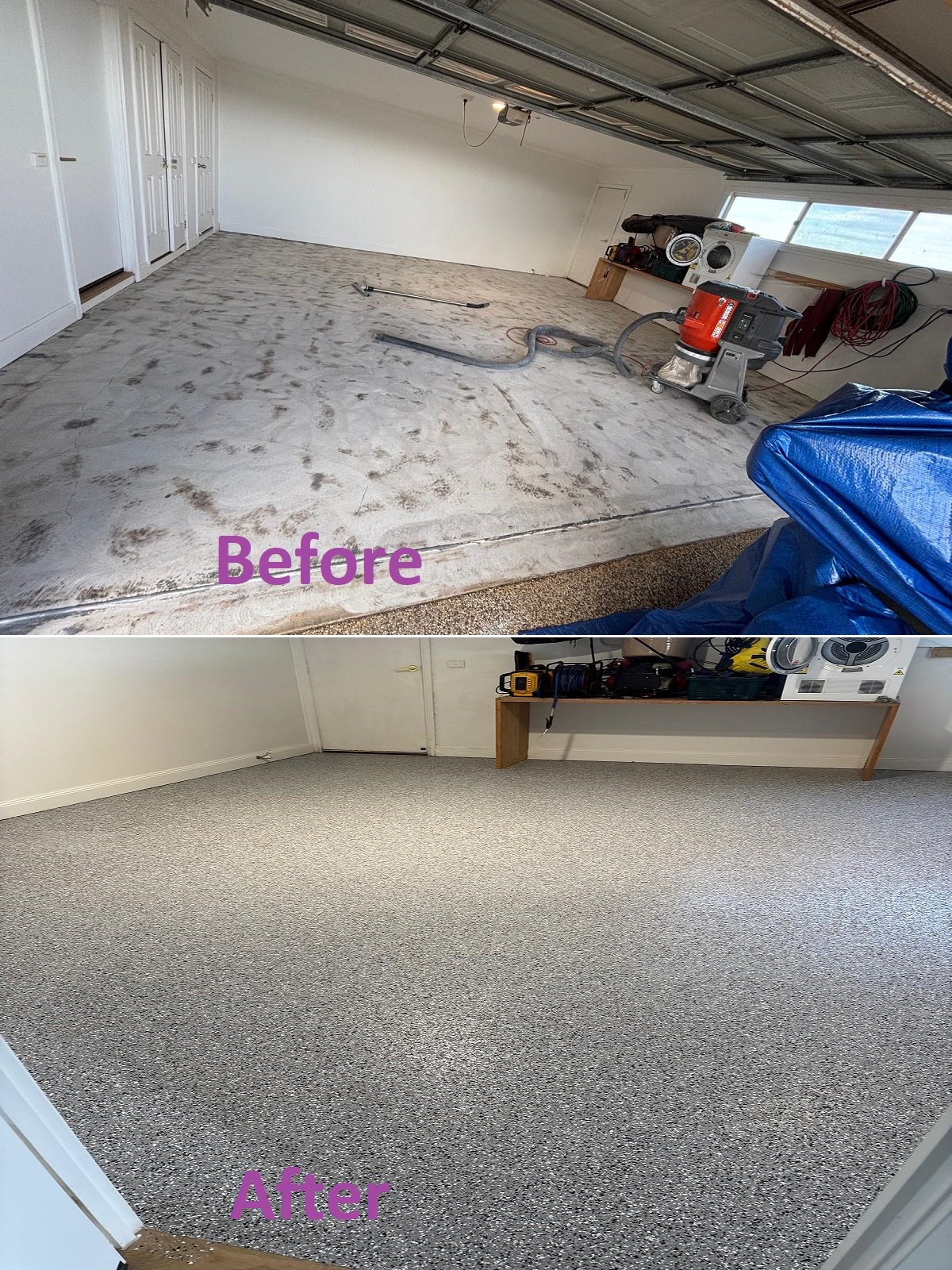 Before and After Flake Flooring by AClassExpoxy